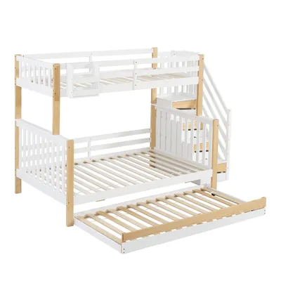 Produktbild von Etagenbett mit 2 Liegeflächen, Gästebett, Aufbewahrung und Lattenrost, Kinderbett mit Rausfallschutz, Kiefer