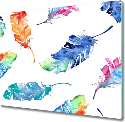 Produktbild von Glas Herdabdeckplatte 60x52 cm Spritzschutz Glasabdeckplatte Schneidebrett Bunte Federn
