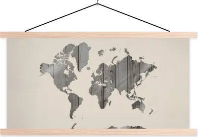 Produktbild von MuchoWow® Textilposter Weltkarte - Holz - Design 60x30 cm mit holzfarbenen Rahmen - Dekoration