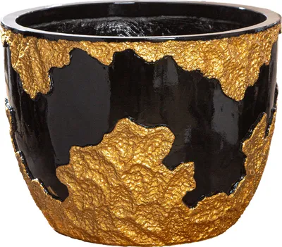 Produktbild von GILDE Übertopf rund Famosa goldfarben, schwarz H. 30 cm, 59068