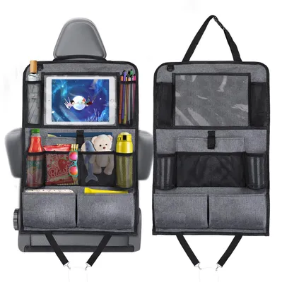 Imagen del producto de Protector para el respaldo de asientos de coche para niños, fabricado en tela Oxford 600D, impermeable y fácil de limpiar. Organizador para el respaldo del asiento del coche con un compartimento para mesa de 30,5 cm