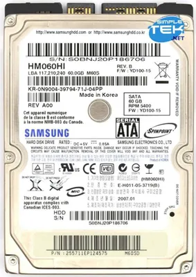 Productafbeelding van Samsung HM060HI, 60GB, 2,5" SATA harde schijf, geschikt voor notebooks en All-in-One pc's