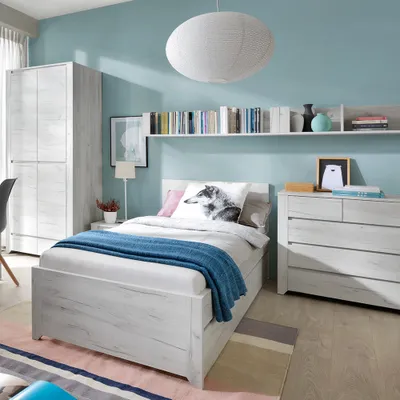 Produktbild von Jugendzimmer Set 6-teilig AMANTEA-129 mit Bett 90x200 in weiß Eiche
