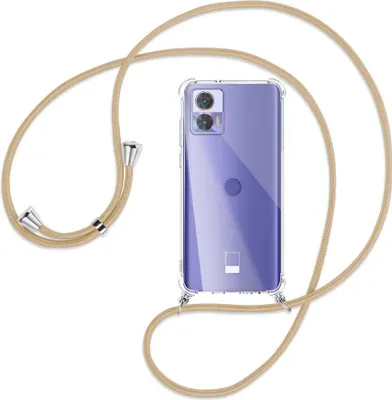 Produktbild von Handykette Backcover-Schutzhülle mit Band (Metall silberfarben) für Motorola Edge 30 Neo (Edge 30 Lite) - caramel