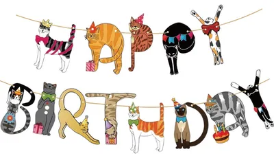Productafbeelding van Kattenfeestdecoratie Happy Birthday Girlande voor Kinderen