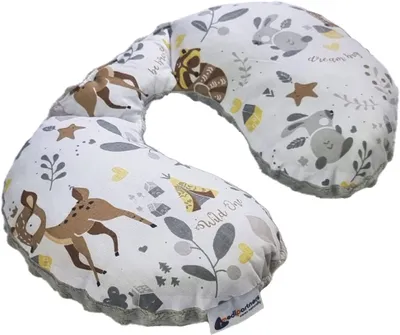 Produktbild von Nackenstütze nackenkissen baby reisekissen Baumwolle/Minky Reh mit grauem Minky