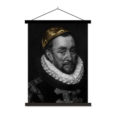 Produktbild von MuchoWow® Textilposter Wilhelm von Oranien - Adriaen Thomasz - Schwarz - Weiß 60x80 cm mit schwarzem Rahmen - Plakathalter