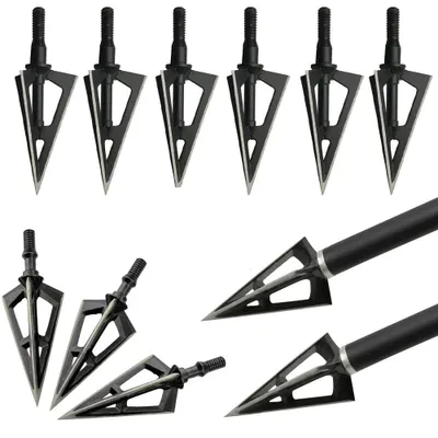 Imagen del producto de Puntas de flecha para tiro con arco - Puntas de flecha de acero inoxidable - 12 unidades - Puntas de caza de 3 filos - 100 grains - Con caja de almacenamiento