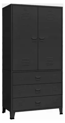 Produktbild von Kleiderschrank aus Metall, Mehrzweckschrank, Schwarz, 90 x 50 x 180 cm