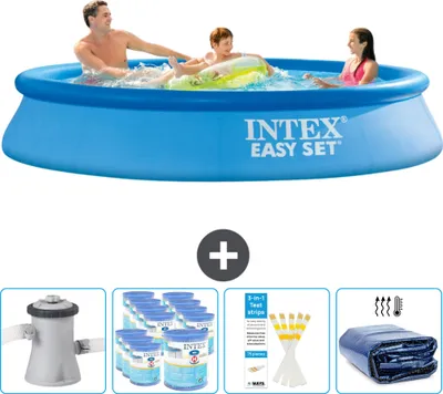 Zdjęcie produktu dla Okrągły nadmuchiwany basen Easy Set firmy Intex - 305 x 61 cm - niebieski - w tym pompa - filtr - paski testowe - markiza