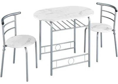 Produktbild von Yaheetech Essgruppe für 2 Personen, 1 Esstisch mit 2 Stühle, Weiß
