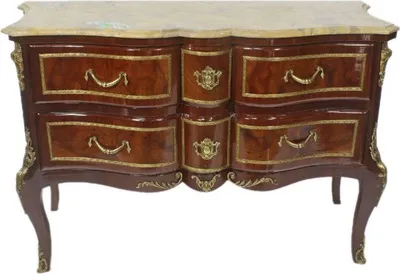 Produktbild von Casa Padrino Barock Kommode Braun / Gold / Creme 120 x 50 x H. 80 cm - Elegante Massivholz Kommode mit Schubladen und Marmorplatte - Möbel im Barockstil