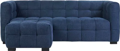 Produktbild von Miliboo - Designsofa mit 3 Plätzen und Fußhocker aus dunkelblauem strukturiertem Samteffektstoff CORTO