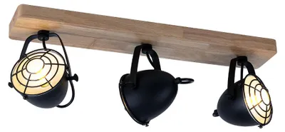 Produktbild von LED Deckenlampe, Metall Holz, schwarz, Spots verstellbar, L 59 cm