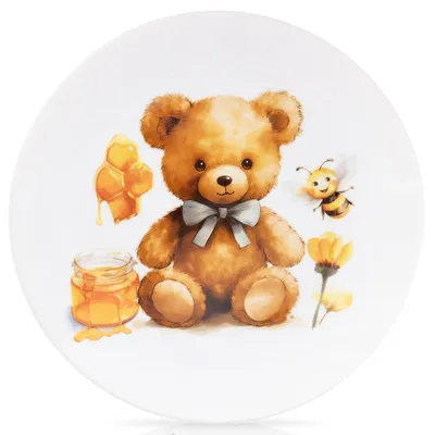 Zdjęcie produktu dla Orion | Talerz płaski dla dzieci porcelana biała 21 cm - z motywem misia