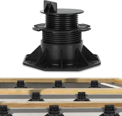 Immagine prodotto di Eikuavons: Supporti regolabili in altezza, confezione da 100 pezzi. Piedini regolabili da 60 a 140 mm. Supporti a piastra – supporti per la struttura di supporto di pavimentazioni per terrazze, adatti per legno, WPC (legno-plastica) e pietra