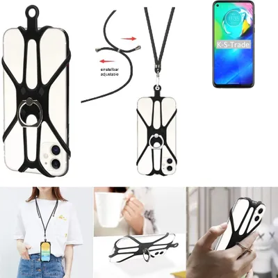 Produktbild von K-S-Trade 3in1 Handykette Handyband Handykordel Halsband Smartphone-Ring Handy-Ring kompatibel mit Motorola Moto G Power Fingerhalterung Handyring