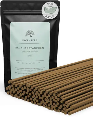 Produktbild von Incensera Salbei Räucherstäbchen – 100 Natürliche Duftstäbchen, Ohne Chemie – Sanfter Salbei-Duft für Reinigung & Entspannung