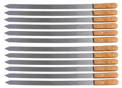 Produktbild von 12x ADANA Kebab Grillspiesse 60cm lang x 2,5cm(25mm) Breite EXTRA Stark 2mm aus Edelstahl mit Holzgriff