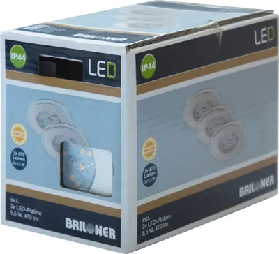 Produktbild von 3 x Briloner LED Einbauleuchte rund Aluminium IP44 3 x 5,5W 470lm warmweiß 3000K 110°