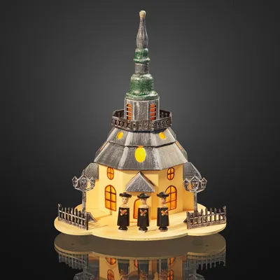 Produktbild von LED-Holzkirche warmweiß innen 5 LED mit Transformator, transparentes Kabel