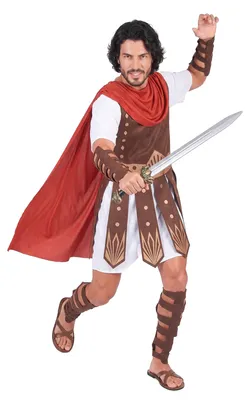 Zdjęcie produktu dla Strój Gladiatora rzymski wojownik brązowo-biało-czerwony - L