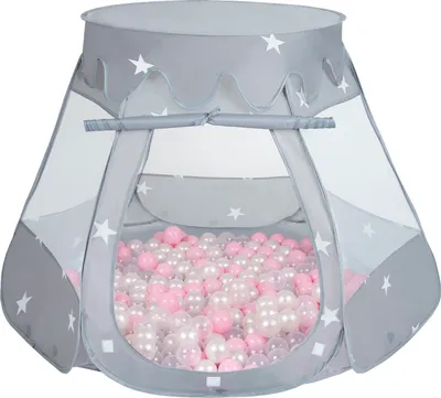 Obrázek produktu pro Selonis dětský stan na hraní 105X90cm/100 míčků Hradní domeček Pop Up Ballpit Plastové míčky pro děti, Grey:Pudrově růžová/Pearl/Transparentní