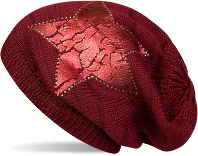 Produktbild von styleBREAKER Damen Strick Beanie Mütze mit Vintage Stern Print und Strass Rand, Strickmütze mit Streifen Muster 04024083
