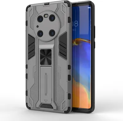 Produktbild von Huawei Mate 40 Pro Hülle, Dual Layer PC TPU Bumper Stoßfest Ständer Schutzhülle für Huawei Mate 40 Pro Grau