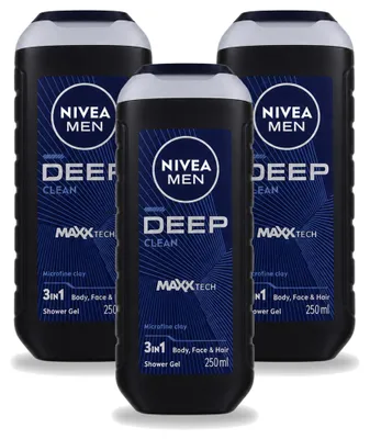 Productafbeelding van 3 x Nivea Men Douchegel Deep Clean - 250 ml - Voordeelverpakking - 3 stuks