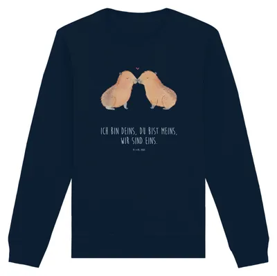 Produktbild von Mr. & Mrs. Panda Baumwoll Pullover Capybara Liebe Größe L - French Navy - Geschenk, Pulli, Liebesspruch, Bio Sweatshirt, Geschenkidee, Lustige Sprüche, Herzlich, Sweater