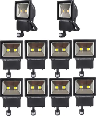 Produktbild von 10pcs 100W LED Fluter Strahler mit PIR Bewegungsmelder,Greenmigo Warmweiß Wasserdicht IP65 Super Helles Sicherheitsbeleuchtung für Garten,Hof,Lager,Platz,Plakatwand