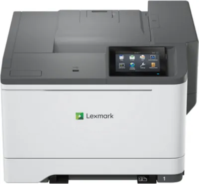A Lexmark laser printer is shown from a front-diagonal angle against a white background.
