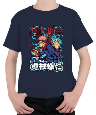 Immagine prodotto di Jujutsu Kaisen Yuji Itadori Anime Manga Fan Gift Action Maglietta unisex per bambini, Navy, 128