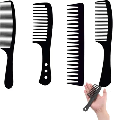 Produktbild von 4 Stück Haarkamm Kamm Set, Breiter Zahnkamm Kit Profi Friseur Kamm Professioneller HairComb, Starker, Langlebiger, Antistatischer für Männer und Frauen(Schwarz)