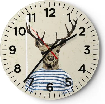 Produktbild von Wanduhr - Rund - Glasuhr - Hipster Anthropomorphismus Hirsch - 30x30cm - Schleichendes Uhrwerk - Lautlos - zum Aufhängen bereit - Dekoration Modern - Wanddekoration aus Glas - C4AR30x30-4227