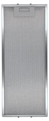 A rectangular metal mesh filter with a silver frame and a gray handle at the top.