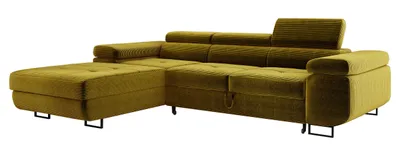 Obrázek produktu pro Obývací část s funkcí lůžka, rohová pohovka Cord ADRIANO 202x277 cm, rohová pohovka s nastavitelnými opěrkami hlavy, čalouněný roh, pohovka L - levá žlutá PS01