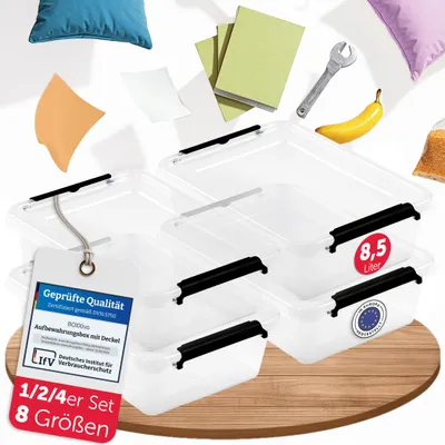 Produktbild von BOXXivo Aufbewahrungsbox 8,5L mit Deckel im 4er Set – BPA-freie Stapelbox, robuste & lebensmittelechte Box