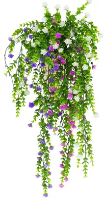 Produktbild von 3 künstliche Hängepflanzen, realistische Efeupflanzen zur Wanddekoration in Haus oder Garten – rosa, weiß, lila