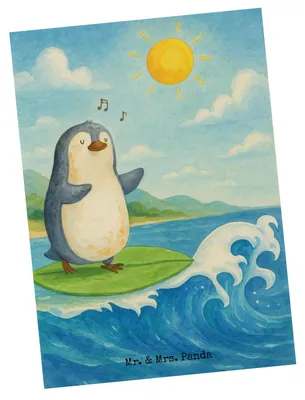 Produktbild von Mr. & Mrs. Panda Postkarte Pinguin Surfer Design - Weiß - Geschenk, Postkarten, Hawaii, Motiviert, Ansichtskarten, Portugal, Fotokarte, Optimistisch, Grußkarte, Urlaub