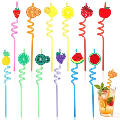 12 Frucht-Trinkhalme aus Kunststoff, gebogen, wiederverwendbar