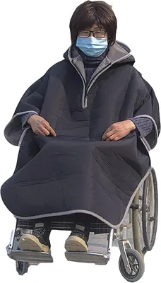 Productafbeelding van Rolstoeldeken met capuchon - Warme hoes - Bescherming tegen kou - Dubbellaags fleece - 130 x 100 cm - Zwart