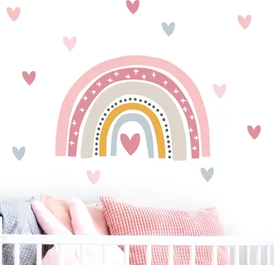 Produktbild von Little Deco Wandaufkleber Regenbogen mit Herzchen I Wandbild 120 x 79 cm (BxH) I Wandsticker Wandtattoo Mädchen Kinderzimmer Deko Sticker Mädels Aufkleber Folie DL483