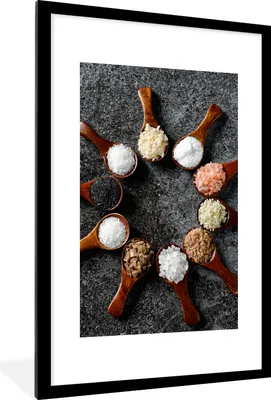 Produktbild von MuchoWow® Gerahmtes Poster Löffel - Kräuter - Gewürze - Küche - Industrie 60x90 cm - Poster mit Schwarzem Bilderrahmen Wandposter Rahmen Foto Bilder - Dekoration - Wandposter Wohnzimmer - Hochwertig