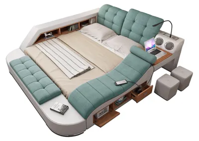 Produktbild von Bett Doppel Leder Polster Betten Multifunktion mit Massagefunktion Neu Regale