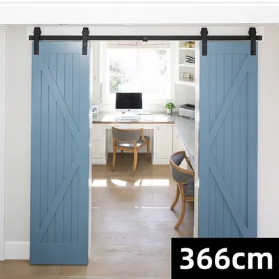 Produktbild von 366cm Schiebetürsystem Schiebetürbeschlag Set Holzschiebetür Hängeschiene Flaschenzug Schiebetürsystem für Doppeltür
