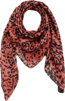 Produktbild von Baumwolltuch - Leopard 1 rot - silber - quadratisches Tuch