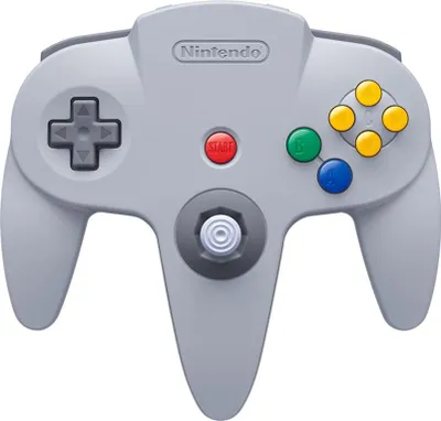 A Nintendo 64 controller is shown against a white background.