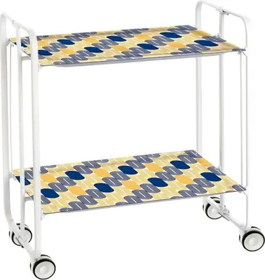 Image de DON HIERRO - Chariot de service pliable BAUHAUS avec roulettes - structure métallique blanche, 2 niveaux, 4 positions